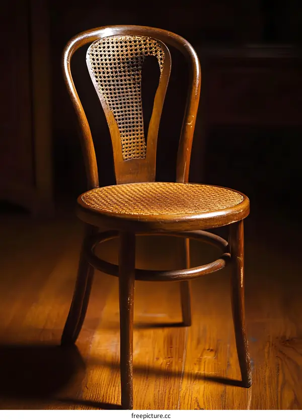Vintage Wooden Chair with Wicker Seat