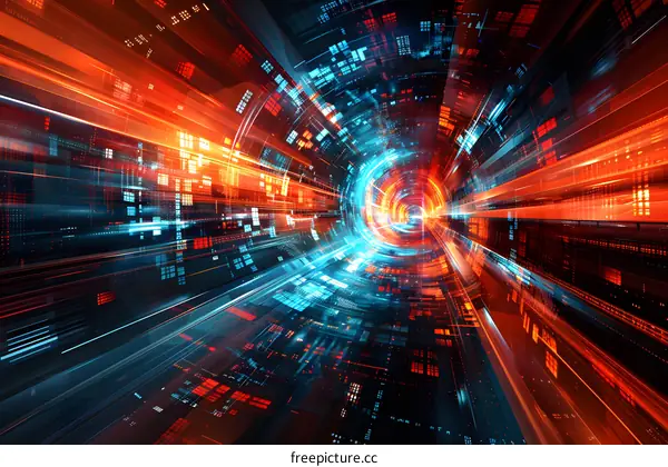 Abstract technology background with blue and orange glowing lights