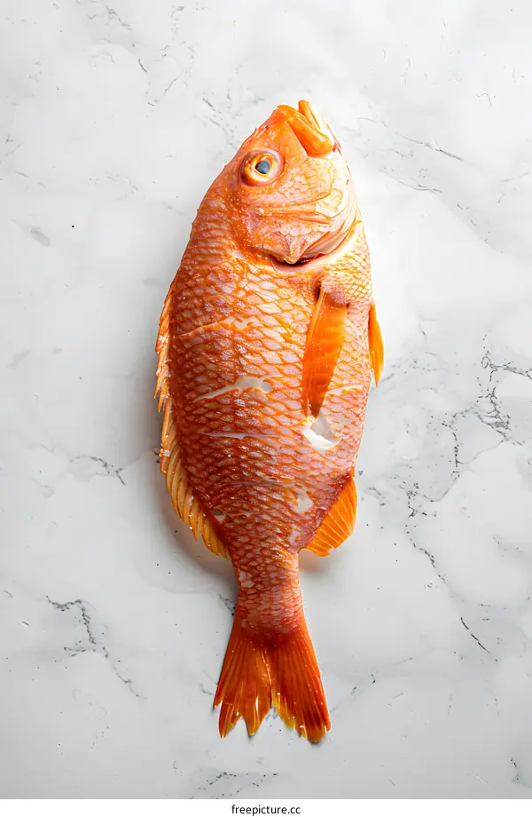 Fresh red snapper fish on marble background