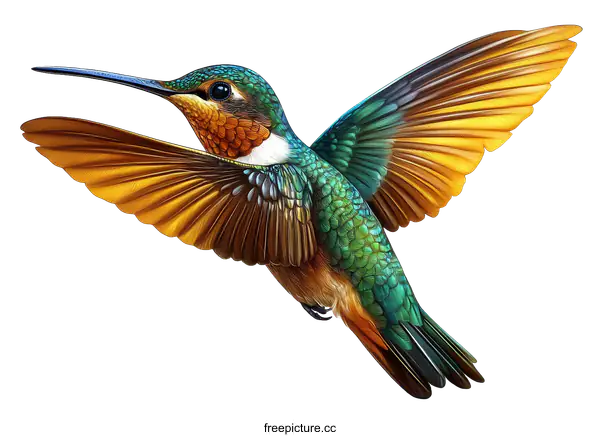 [Transparent Background PNG]Colorful Hummingbird in Flight Illustration