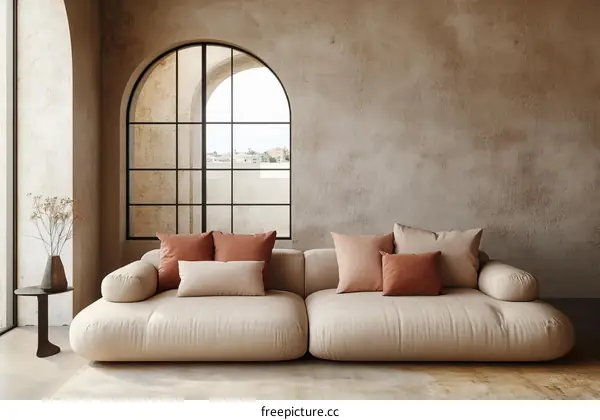 Beige Modern Sofa in a Rustic Living Room