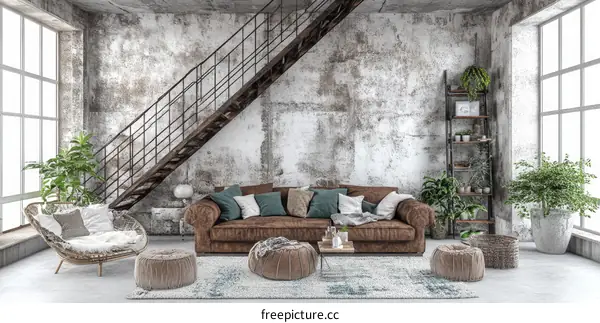 Rustic Industrial Loft Living Room Design
