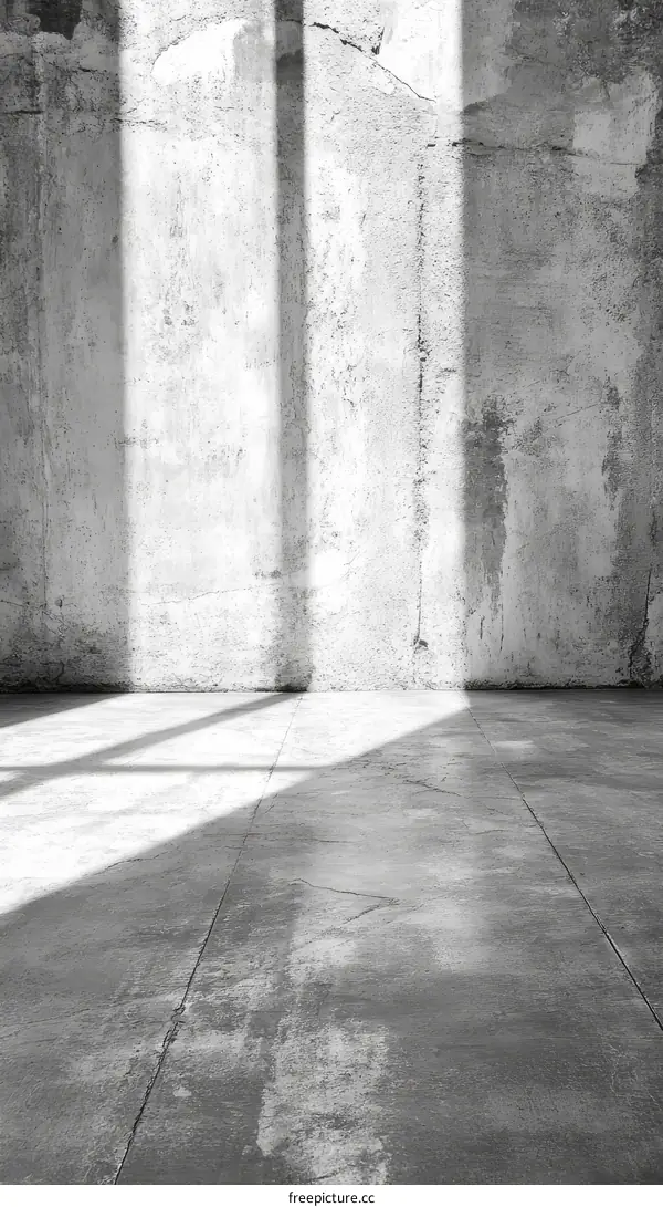 Empty Concrete Room with Sunlight Shadows