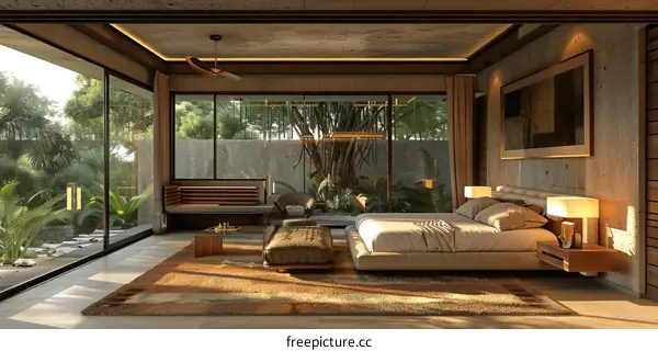 Modern Bedroom with Tropical View