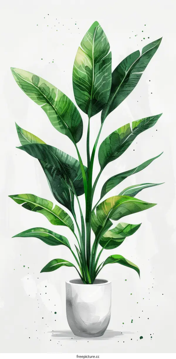 Watercolor Painting of a Potted Bird of Paradise Plant