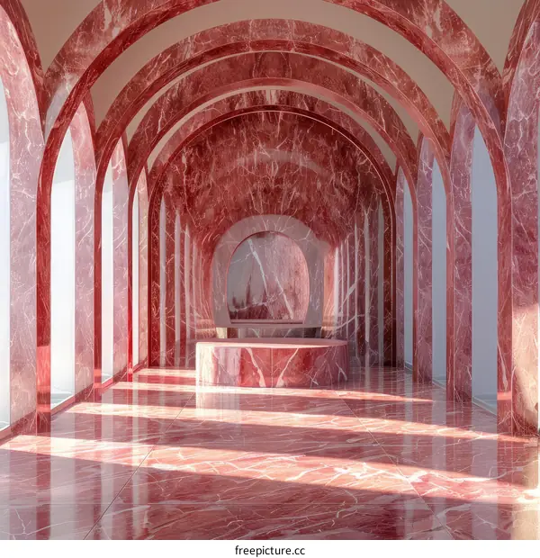 Minimalist Pink Marble Interior Corridor