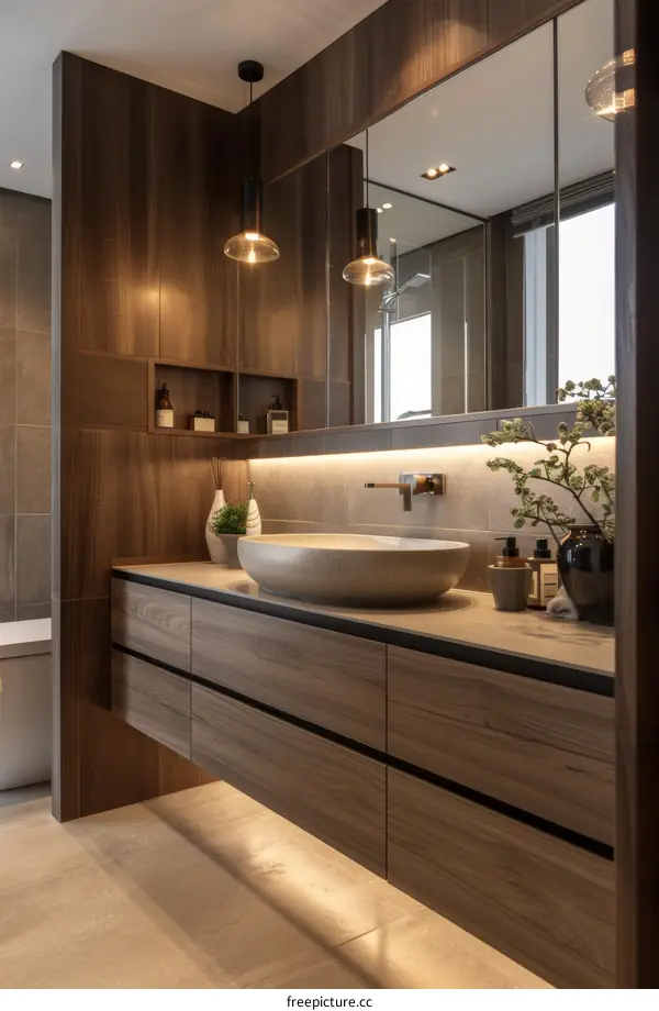 Modern Wooden Bathroom Vanity with Elegant Lighting