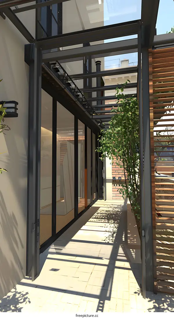 Modern Glass Canopy Over Courtyard