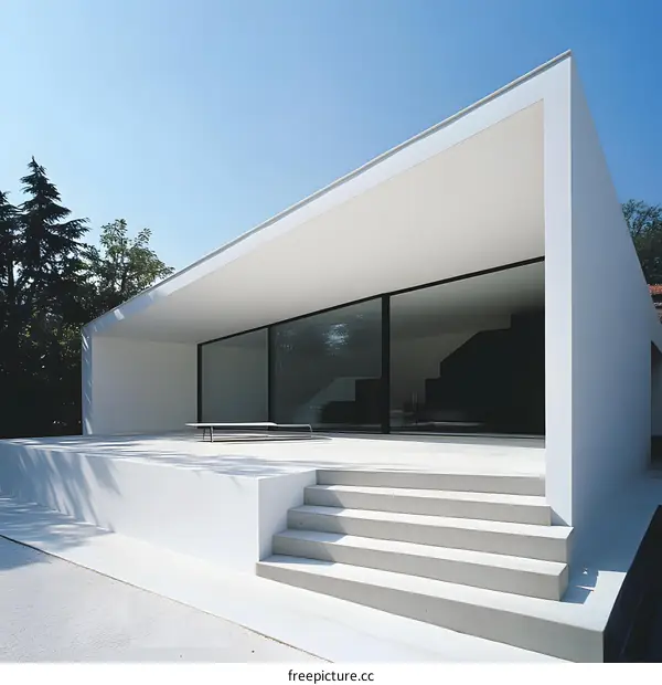 Modern Minimalist House with White Walls and Glass Windows