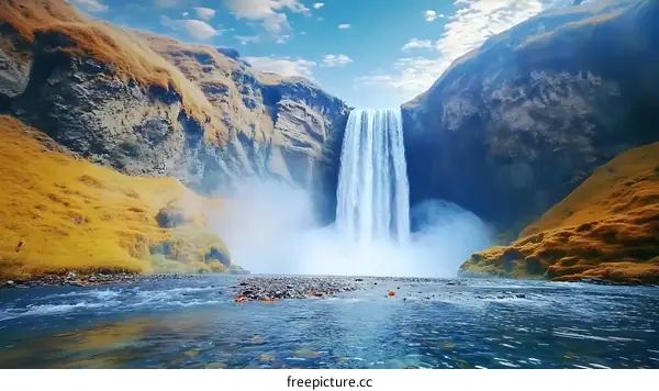 Icelandic Waterfall Landscape in Autumn Colors