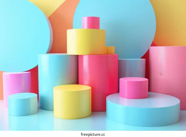 Colorful 3D geometric shapes composition