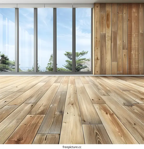Empty Room With Wooden Floor and Large Window