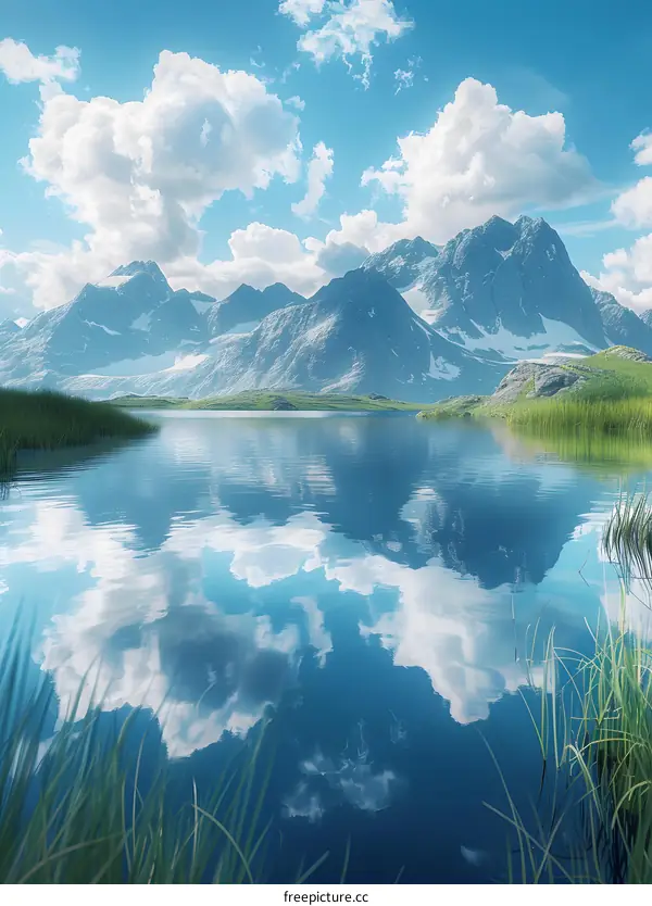 Mountains and lake in summer