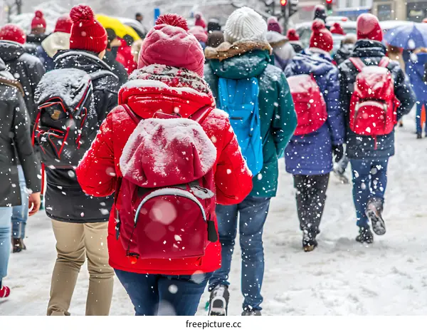 People Walking in Snow During Winter