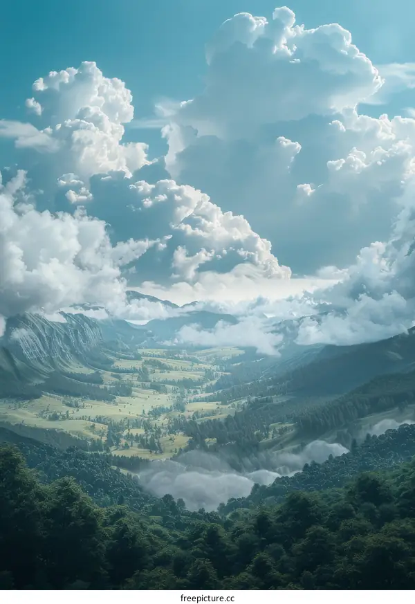 Majestic Mountain Valley Under a Cloudy Sky