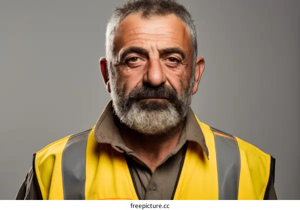 Portrait of a Turkish man wearing a yellow reflective vest
