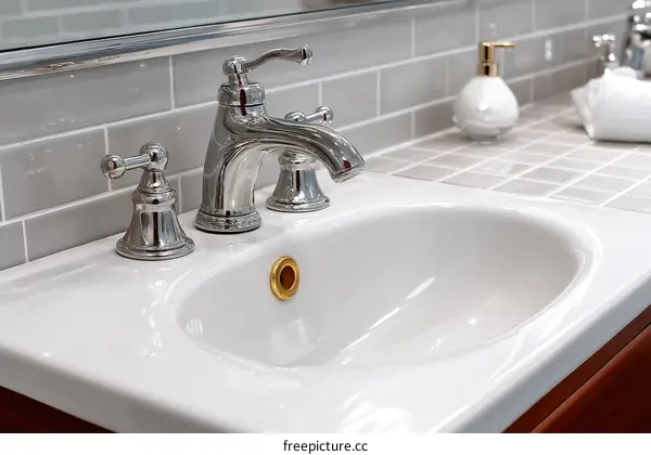 Modern Bathroom Sink with Faucets and Tiles