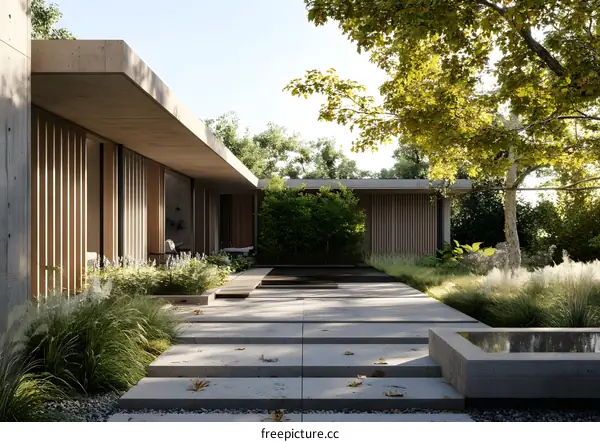 Modern Concrete House with Minimalist Design and Green Garden