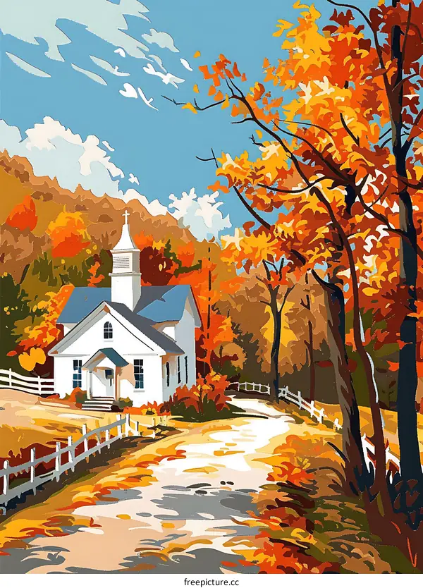 Autumn Landscape with Church and Trees