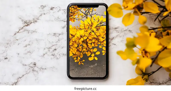 Yellow Leaves on a Smartphone Screen
