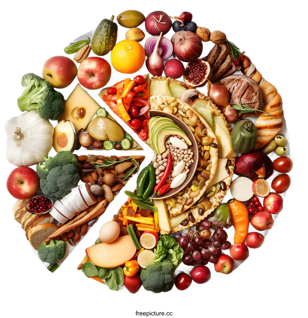 [Transparent Background PNG]Colorful Variety of Fresh Fruits and Vegetables Arranged in a Circle on transparent background
