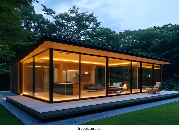 Modern Glass House In The Forest