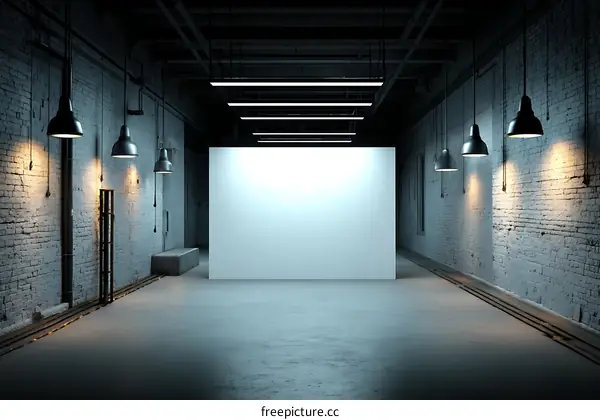 Empty Industrial Loft Interior Mockup with Blank Canvas