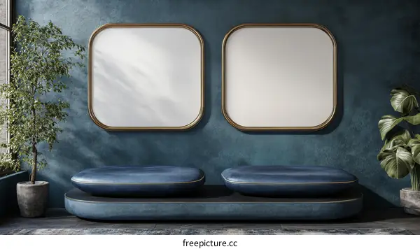 Modern Interior Design Mockup with Empty Frames and Sofa