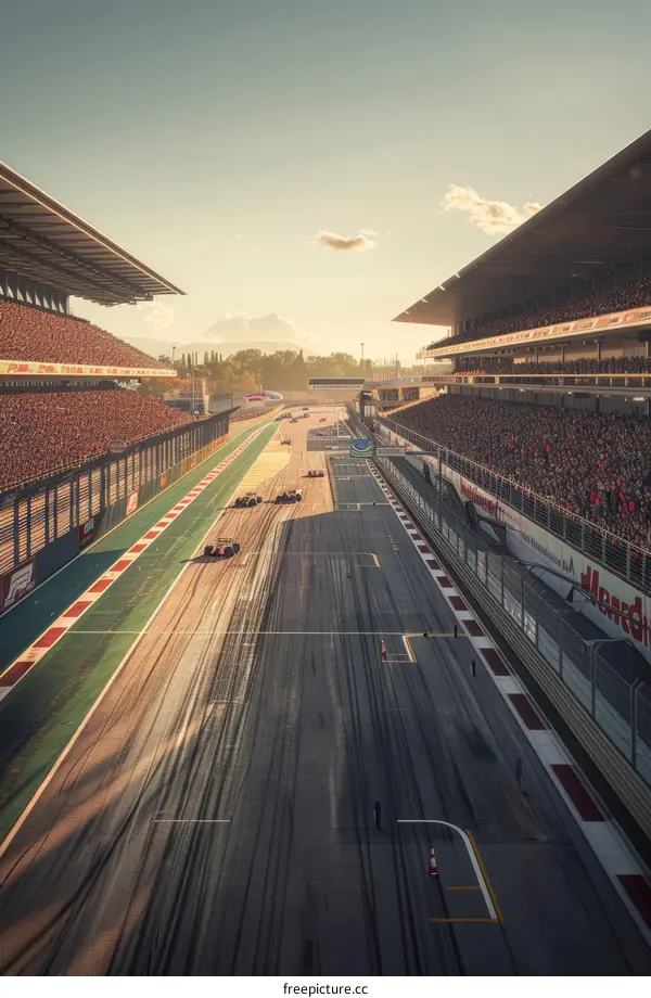 Formula One cars racing on a track