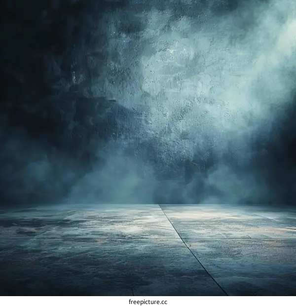 Dark empty room with concrete floor and brick walls. 3D rendering.