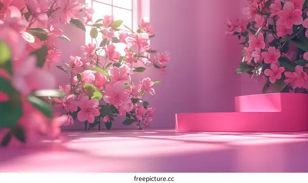 Pink Floral Spring Scene Illustration