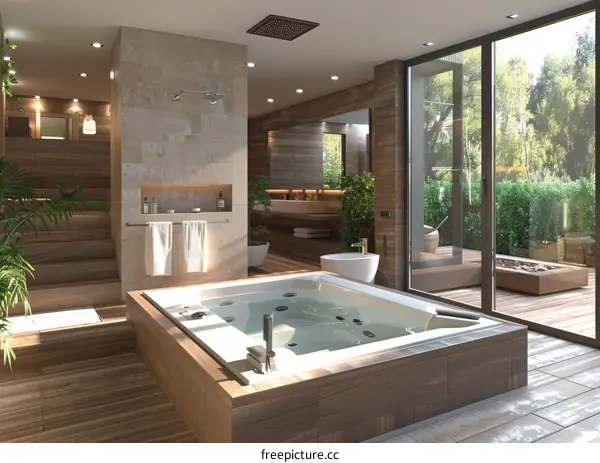 Modern Luxurious Spa Bathroom with Outdoor View