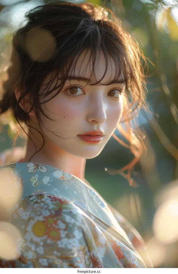 Asian Woman in Traditional Japanese Kimono Portrait