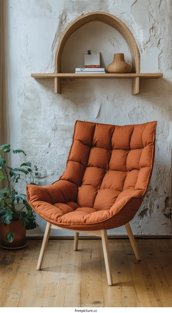Modern Comfortable Orange Armchair in a Cozy Room