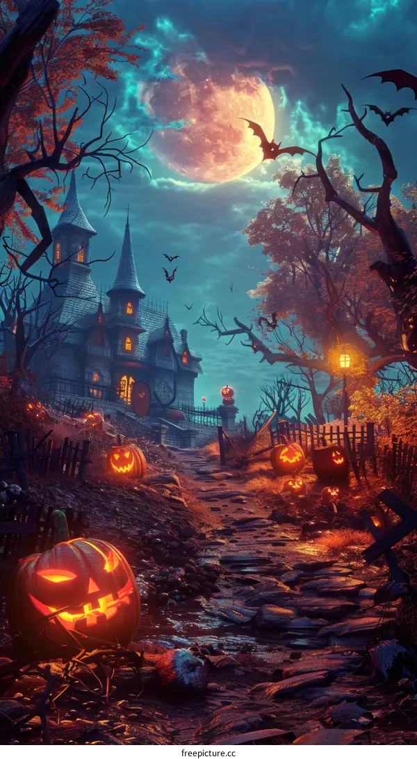 Halloween Night with a Pumpkin Haunted House