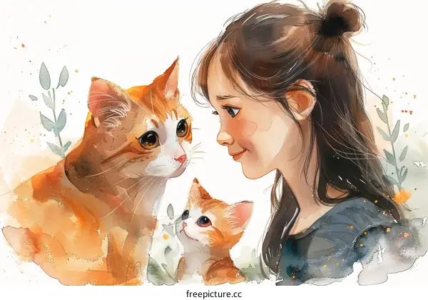 A girl with two cats