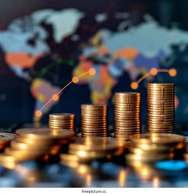 A stack of coins with an orange line graph in the background.