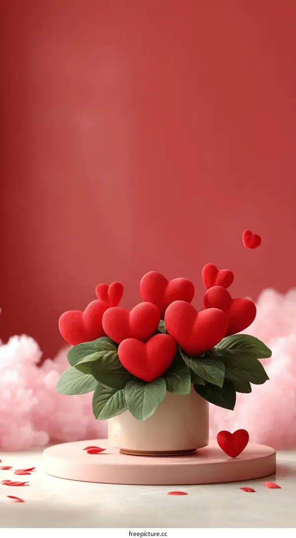 Red Heart-Shaped Flowers in Vase, Valentines Day Decoration