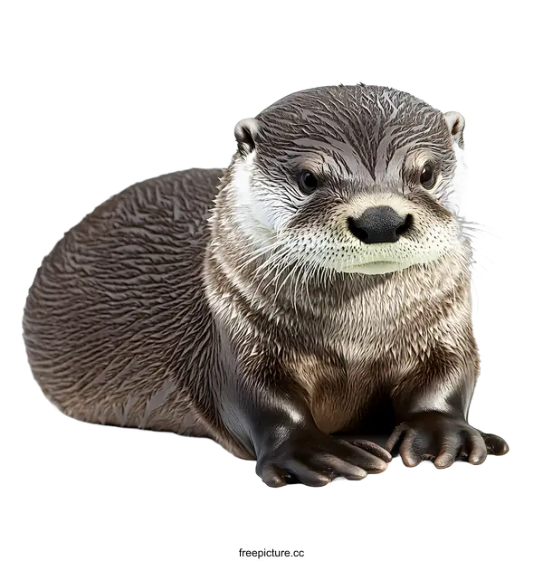 [Transparent Background PNG]Close Up of a Wet Otter Sitting on a White Background