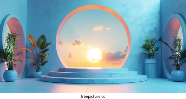 Pastel Blue Sunset Minimalist Room Scene