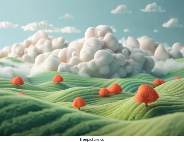 Green Field and Fluffy Clouds