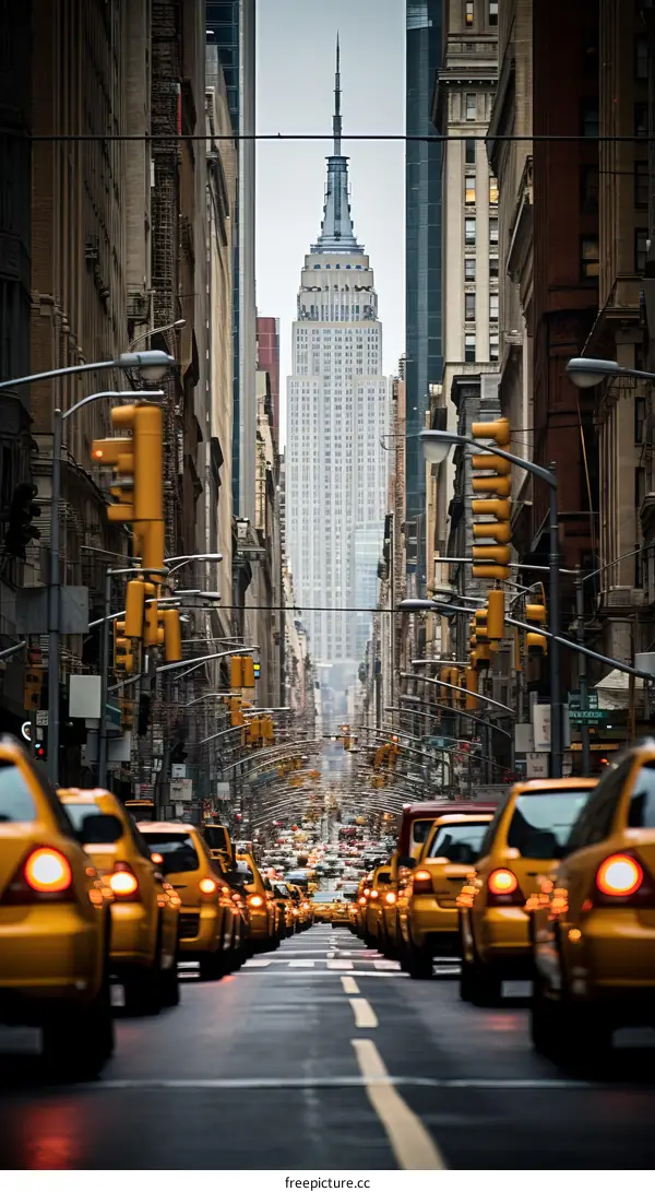 Traffic Jam in New York City with Empire State Building in Background