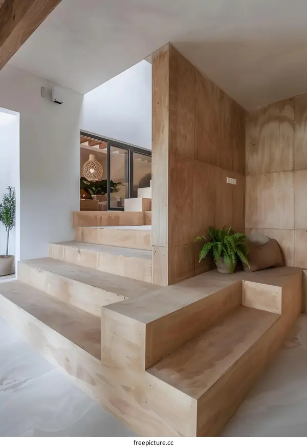 Modern Minimalist Wooden Steps Indoor Design