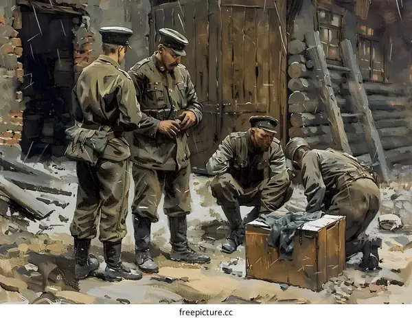 Three Soldiers Searching a House
