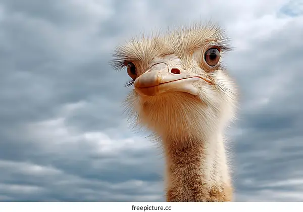 Close-up of an Ostrich Head Against Cloudy Sky