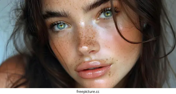 Close Up Portrait of Young Woman With Freckles