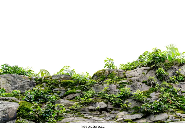 Green Mossy Rocks On White Background