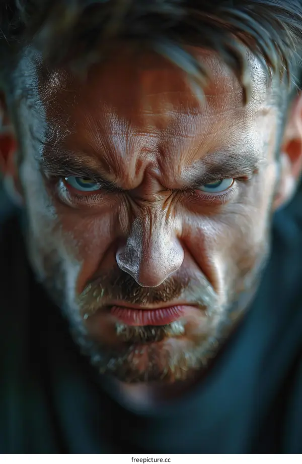 Closeup Angry Caucasian Man Face