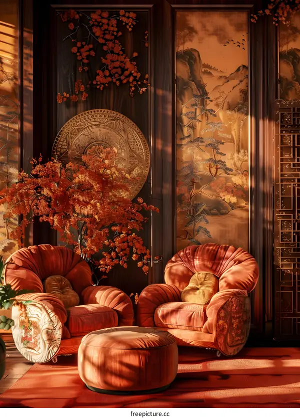Luxury Living Room Interior Design with Chinese Style