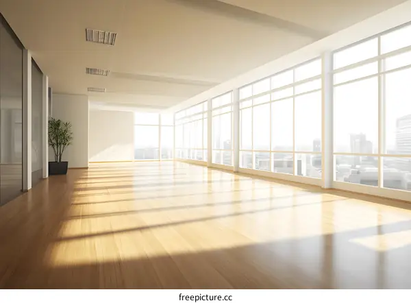 Modern Empty Office Space with Large Windows and City View